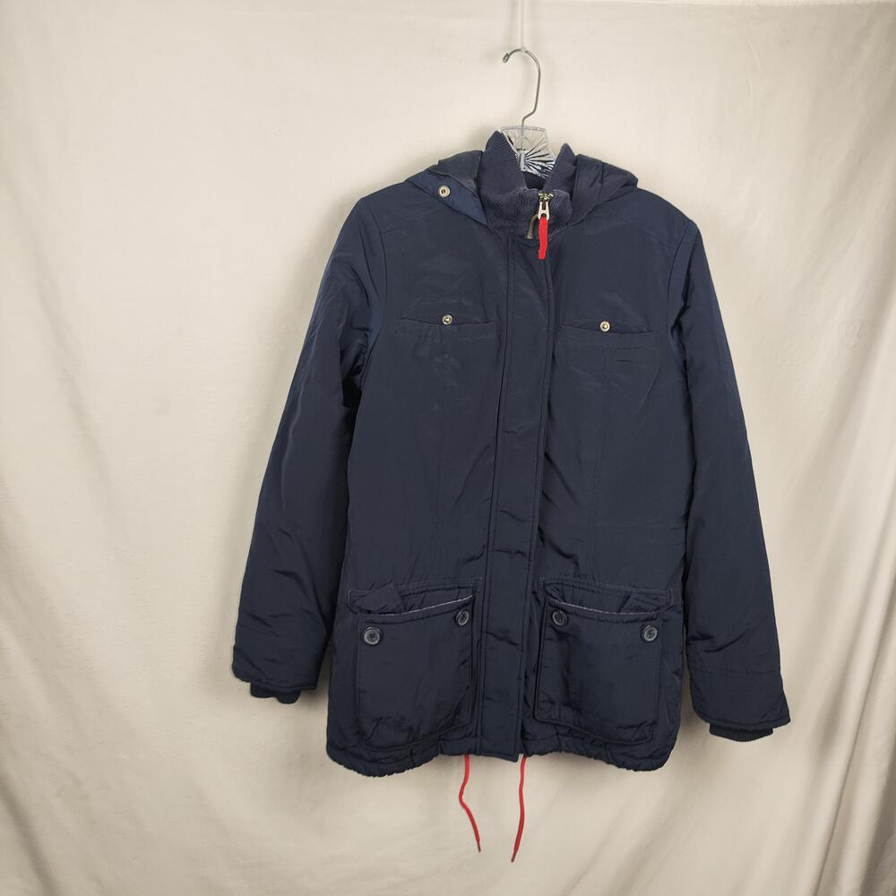 Tommy Hilfiger Parka Coat Mens Medium Navy Blue Hooded Full Zip Lined Pockets